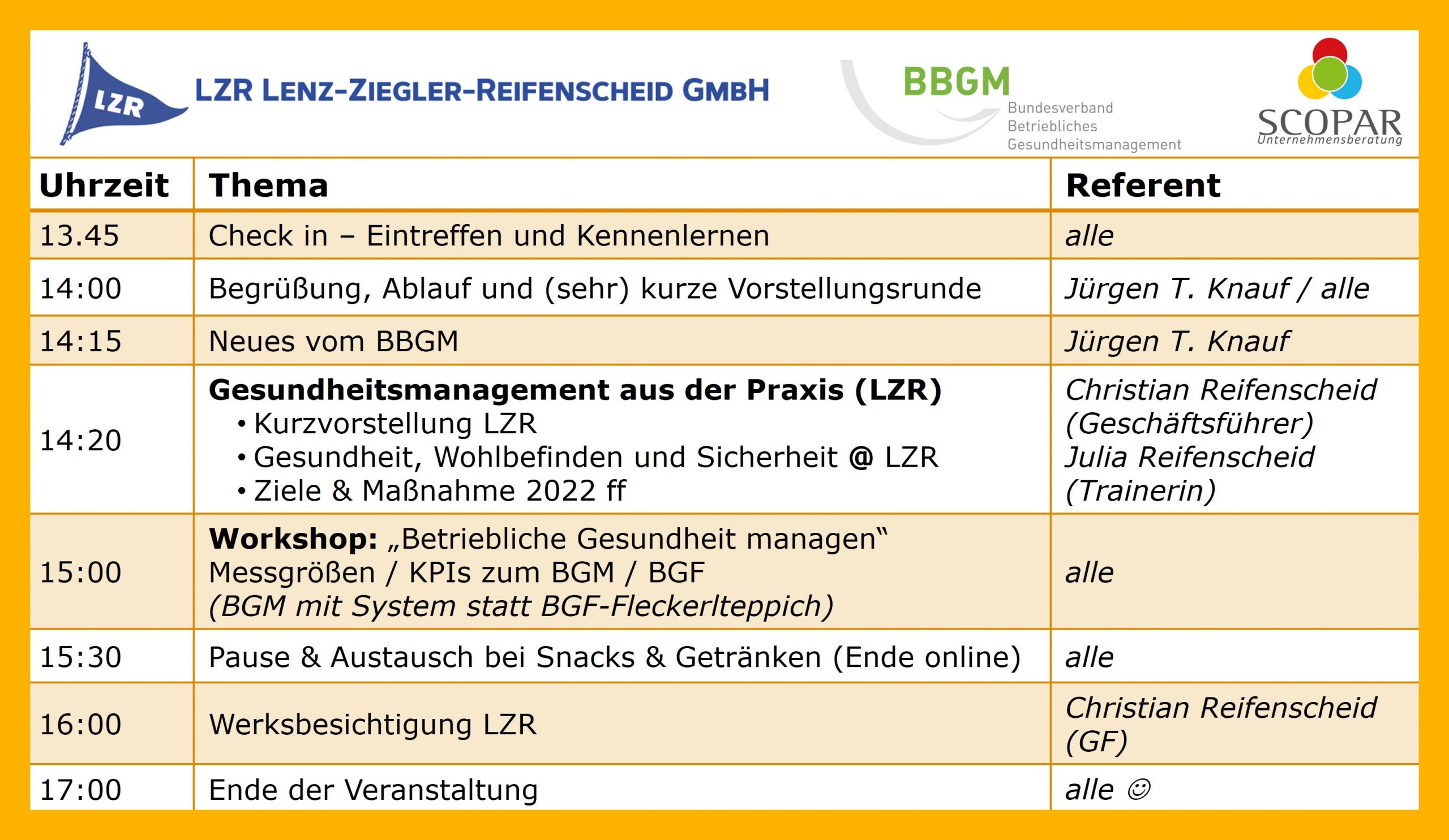 13.09.2022 (14:00 – 17:00 Uhr) Hybrid-Event des BBGM e.V.: Regionaltreffen bei LZR Lenz-Ziegler-Reifenscheid GmbH in Kitzingen