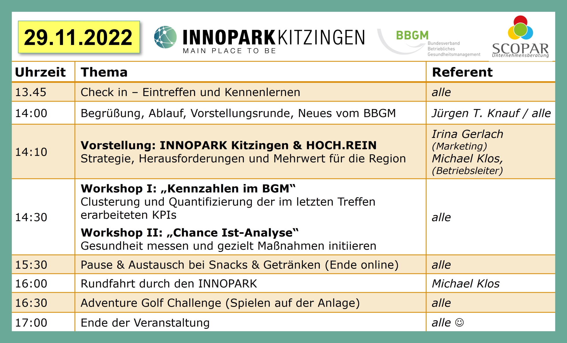 29.11.2022 (14:00 – 17:00 Uhr) Hybrid-Event des BBGM e.V.: Regionaltreffen bei der INNOPARK Kitzingen GmbH