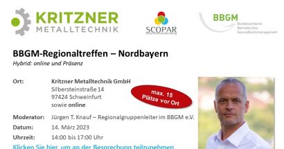 14.03.2023 (14:00 – 17:00 Uhr) Hybrid-Event des BBGM e.V.: Regionaltreffen bei der Kritzner Metalltechnik GmbH in Schweinfurt